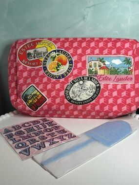 Estee Lauder Cosmetic Bag  Monogram Luggage Tag & Stickers to Personalize NEW